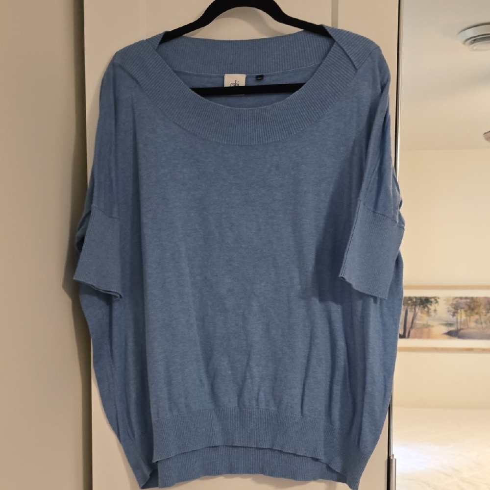 CAbi Blue Crew Neck Sweater Relaxed Fit Knit Size M